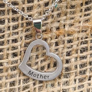 JCM Open Heart Pendant Necklace Engraved 'Mother' Stainless Steel